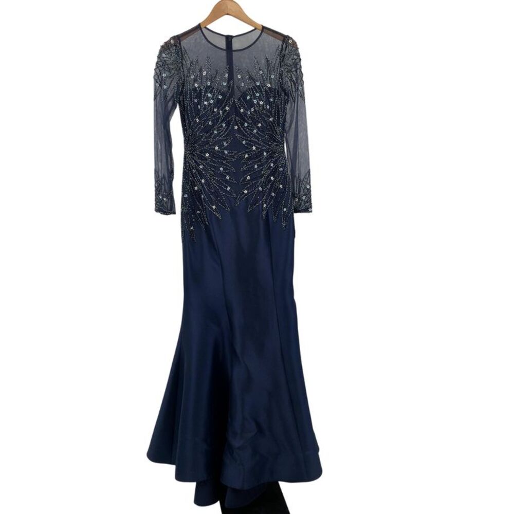 Basix Black Label Long-sleeve Illusion Evening Gown Blue S